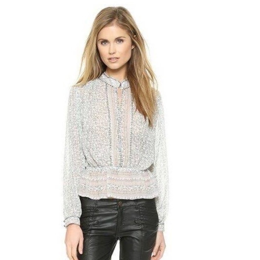 Free People If I Had‎ You Ruffled Blouse M Sheer Boho Floral Long Sleeve Cottage